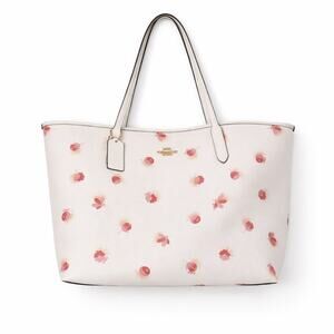 Coach City Tote White Pebbled Leather with Pop Floral Print Handbag Purse